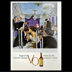 1960 Seagram's V.O. Canadian Whiskey Vintage Print Ad NY Broadway Ball Wall Art